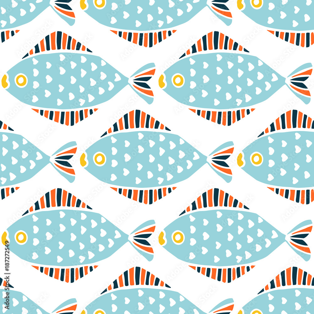 Colorful fish cartoon seamless vector pattern