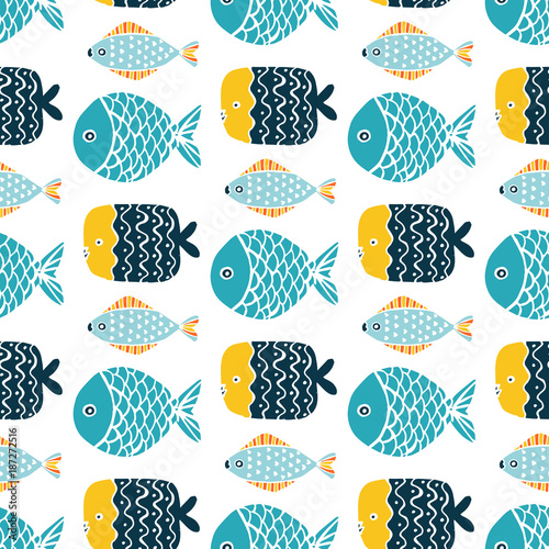 Tapety Kolorowa rybia kreskówka wektoru bezszwowy wzór