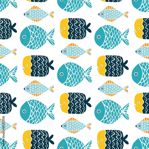 Tapety Kolorowa rybia kreskówka wektoru bezszwowy wzór