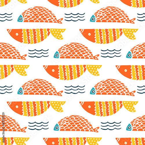 Colorful fish cartoon seamless vector pattern