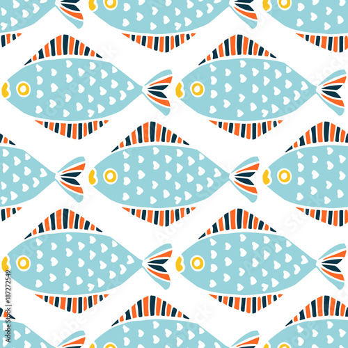 Colorful fish cartoon seamless vector pattern