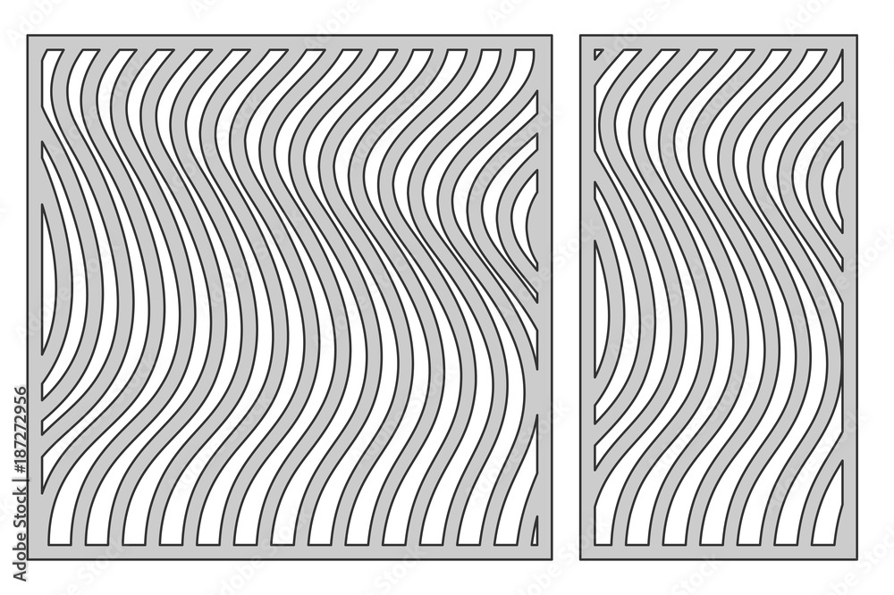 Set template for cutting. Line 3D pattern. Laser cut. Ratio 1:1, 1:2. Vector illustration.