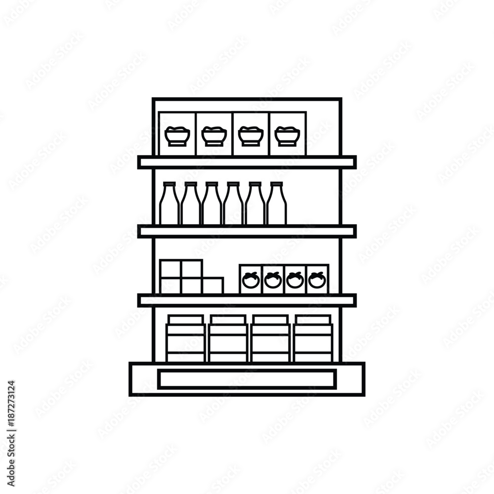 shelves in the grocery store icon. Hypermarket and goods for sale