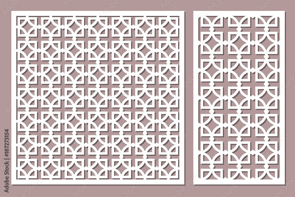 Set decorative card for cutting. Square repeat pattern. Laser cut. Ratio 1:1, 1:2. Vector illustration.