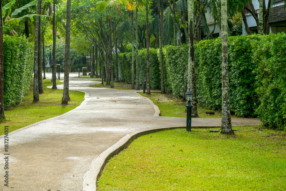 Landscape with jogging track at green park Landscape with jogging track at green park