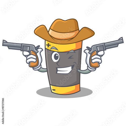Cowboy battery character cartoon style