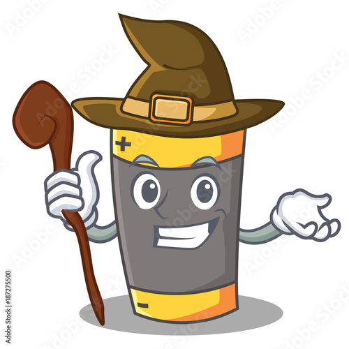 Witch battery mascot cartoon style