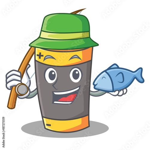 Fishing battery mascot cartoon style