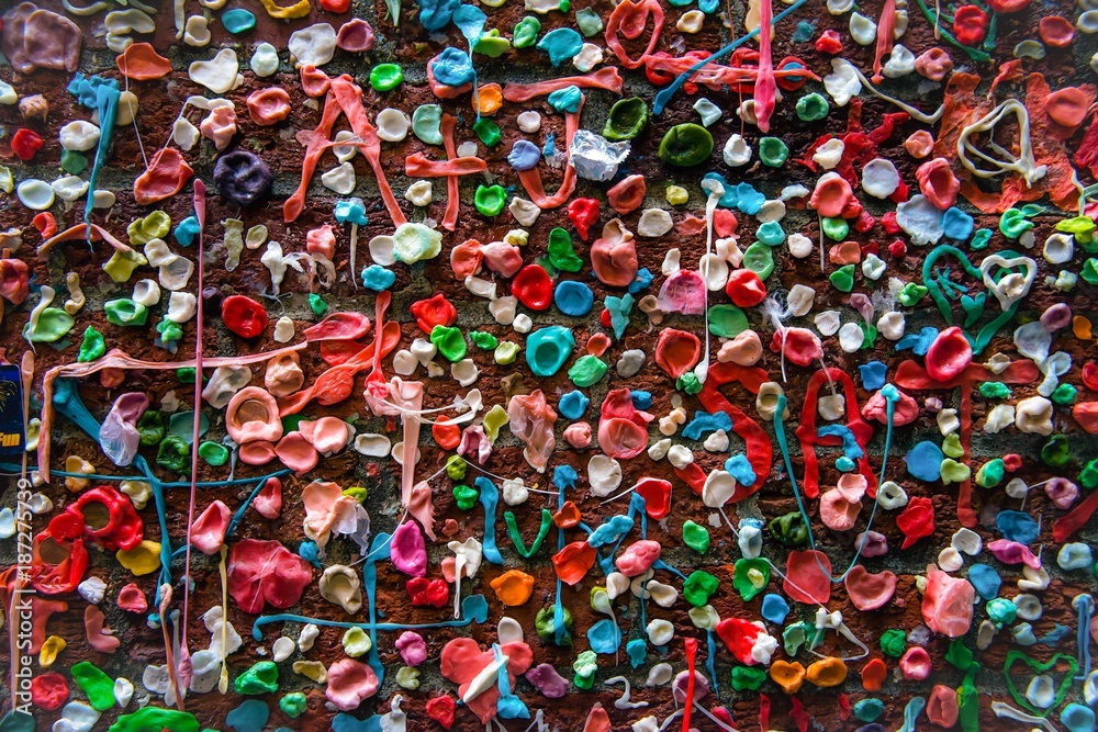 The colorful gum wall at Pike Place Market in the northwest