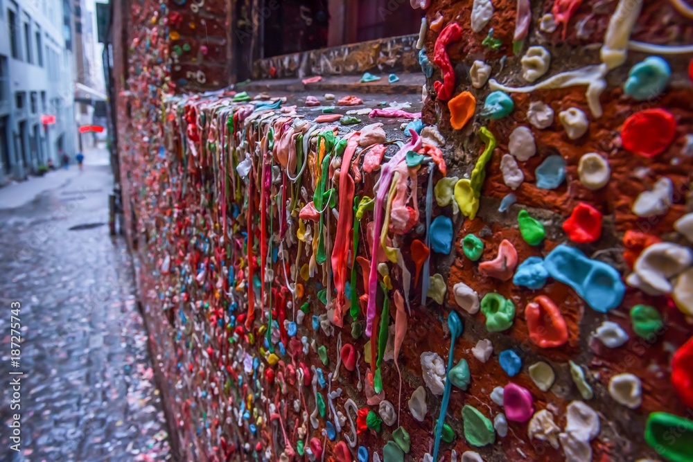 The colorful gum wall at Pike Place Market in the northwest