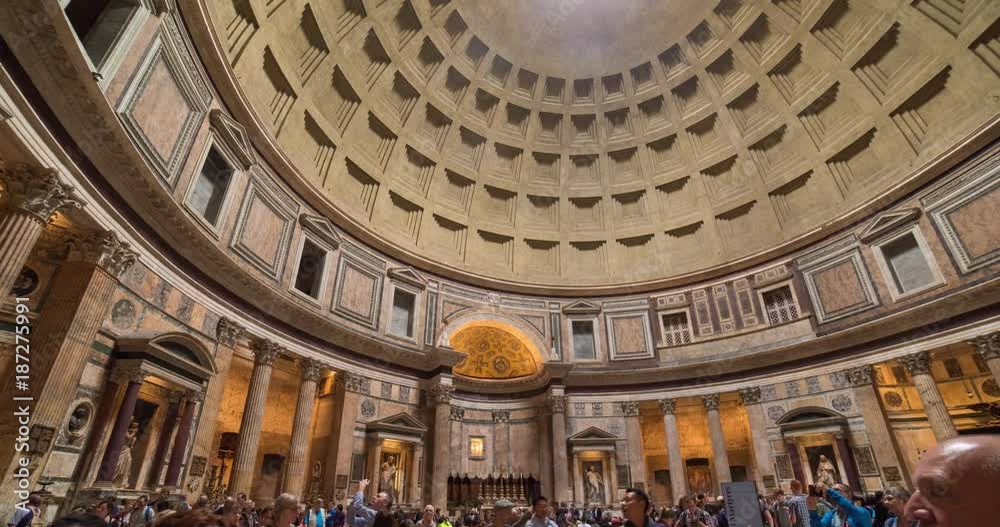 ROME, ITALY  – OCTOBER 2015 : Moving timelapse / hyperlapse of Panthéon interior at daytime
