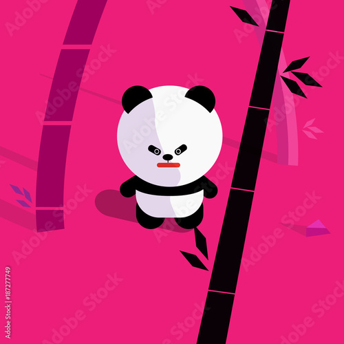 Fototapeta Naklejka Na Ścianę i Meble -  cute cartoon panda in bamboo forest vector illustration.Design panda character with bamboo background.Panda standing in jungle.
