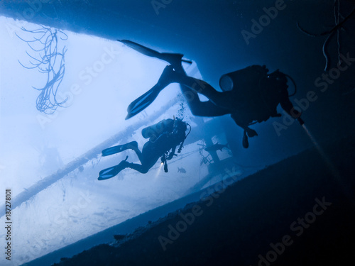 Divers exploring the Hilma Hooker Wreck
