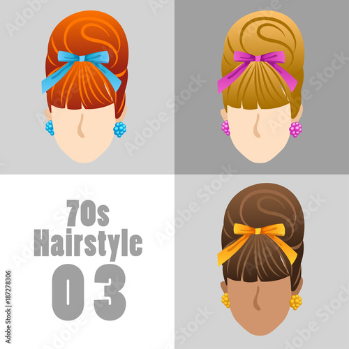 70s Vintage Hairstyle Set : Vector Illustration