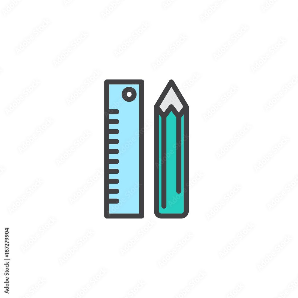 Pencil and ruler stationery filled outline icon, line vector sign, linear colorful pictogram isolated on white. Stationery symbol, logo illustration. Pixel perfect vector graphics Pencil and ruler stationery filled outline icon, line vector sign, linear colorful pictogram isolated on white. Stationery symbol, logo illustration. Pixel perfect vector graphics
