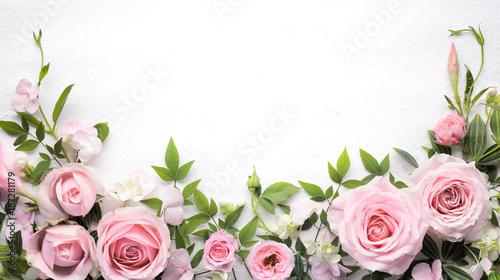 Fotografie, Obraz Rose flower with leaves frame