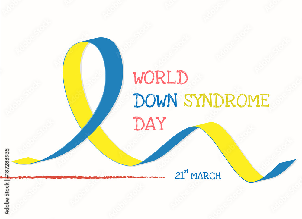 World down syndrome day with blue yellow awareness ribbon bow color ...