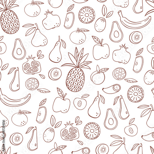 Doodle Fruits Seamless Pattern. Food Background.