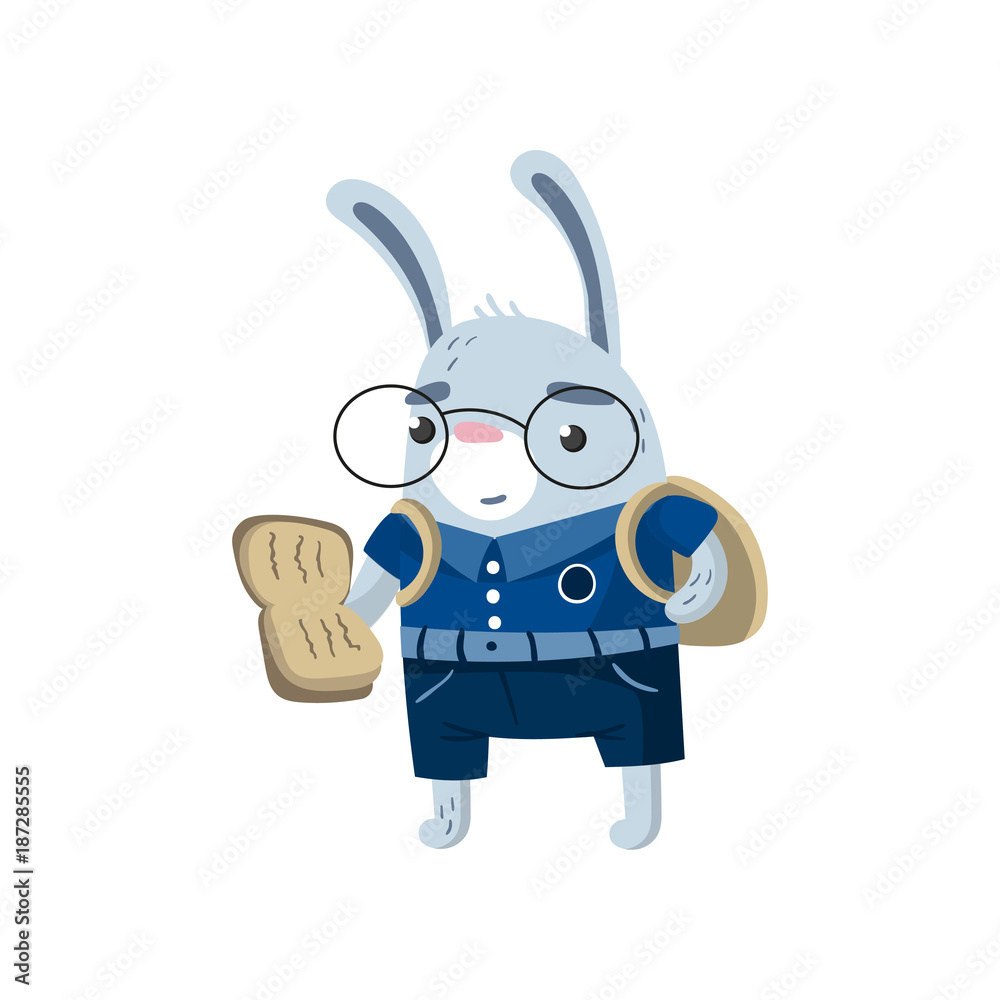 Cute funny little rabbit student reading a book, pupil animal in a blue school uniform, back to school concept vector Illustration Cute funny little rabbit student reading a book, pupil animal in a blue school uniform, back to school concept vector Illustration