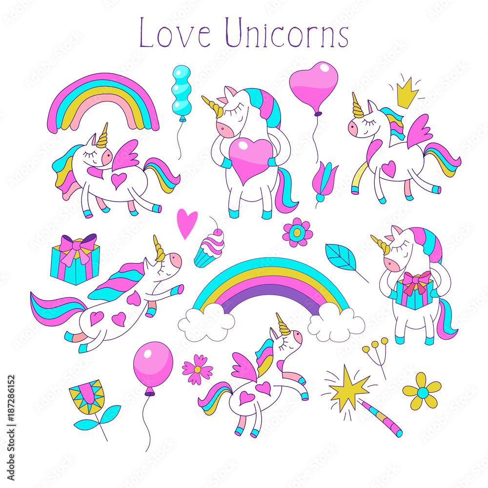 Unicorns Valentine's day illustration.