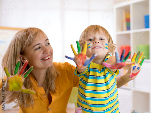 Child boy and his mom with ...