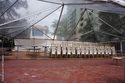 Wedding Event Venue Set-Up with Stacked Chairs