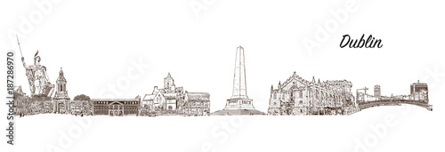 Photography Skyline of Dublin. Hand drawn sketch in vector illustration.