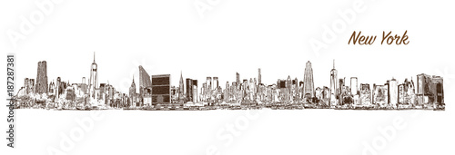 Skyline of New York. Hand drawn sketch in vector illustration.