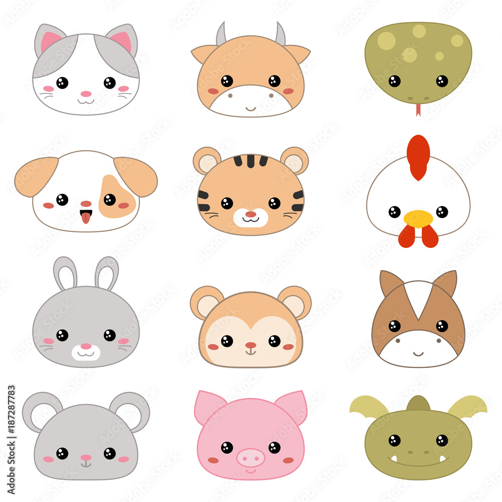Vector illustration of animal faces. Vector illustration of animal faces.
