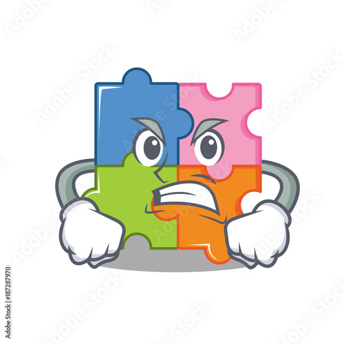 Angry puzzle mascot cartoon style