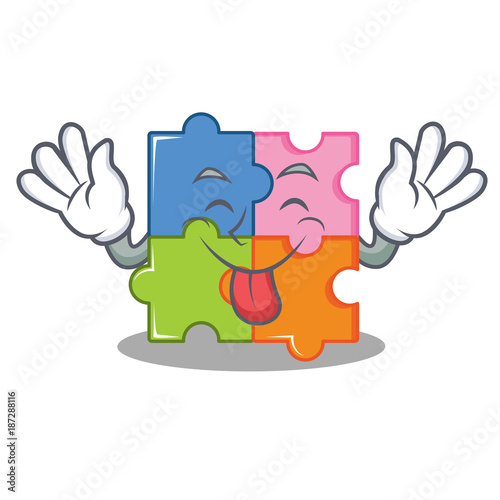 Tongue out puzzle mascot cartoon style