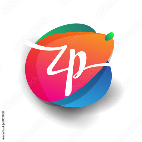 Letter ZP logo with colorful splash background, letter combination logo design for creative industry, web, business and company. photo