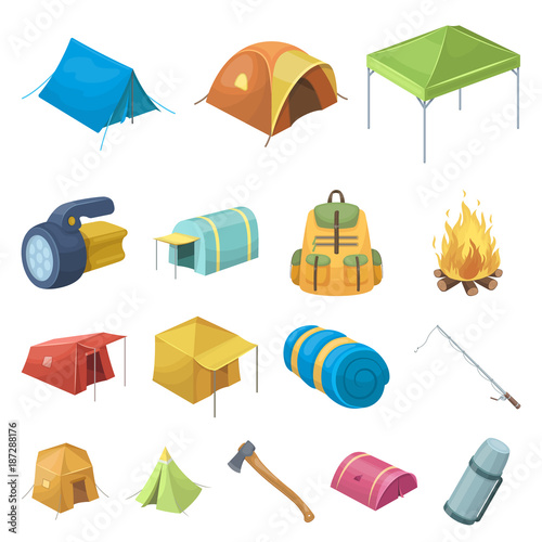 Different kinds of tents cartoon icons in set collection for design. Temporary shelter and housing vector symbol stock web illustration.
