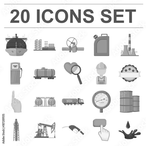 Oil industry monochrome icons in set collection for design. Equipment and oil production vector symbol stock web illustration.