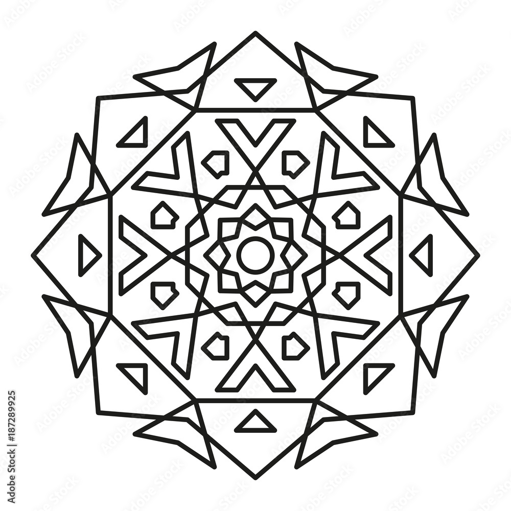 Mandala-Mandala. Round Element For Coloring Book. Black Lines on White lines-simple-90