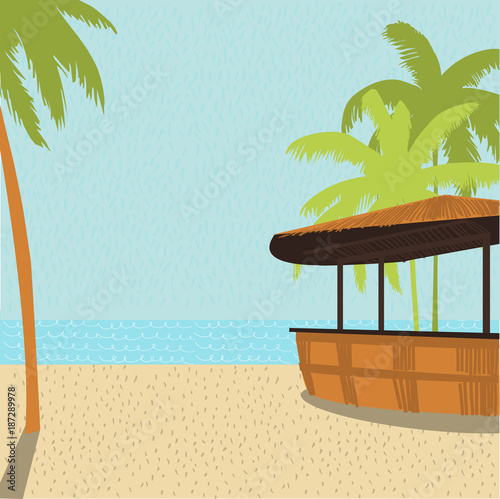Beach bar  with palm trees. Vector illustration