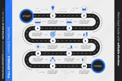 Layered Infographic Timeline. Vector Roadmap, Template For Modern Business Presentation, Annual Reports, Layouts