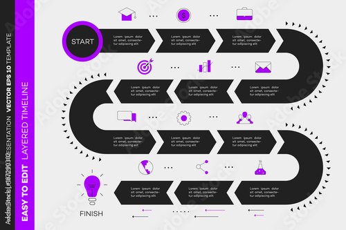Layered Infographic Timeline. Vector Roadmap, Template For Modern Business Presentation, Annual Reports, Layouts