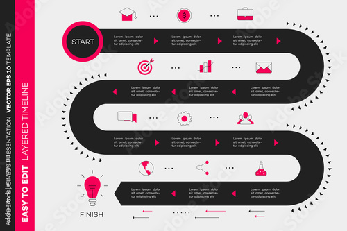 Layered Infographic Timeline. Vector Roadmap, Template For Modern Business Presentation, Annual Reports, Layouts