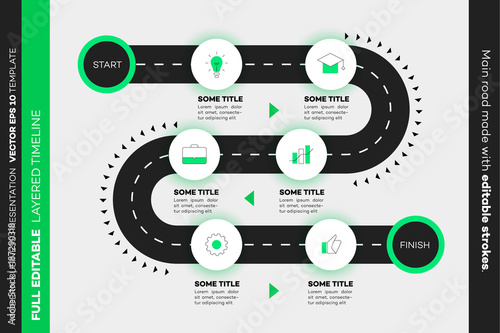 Layered Infographic Timeline. Vector Roadmap, Template For Modern Business Presentation, Annual Reports, Layouts