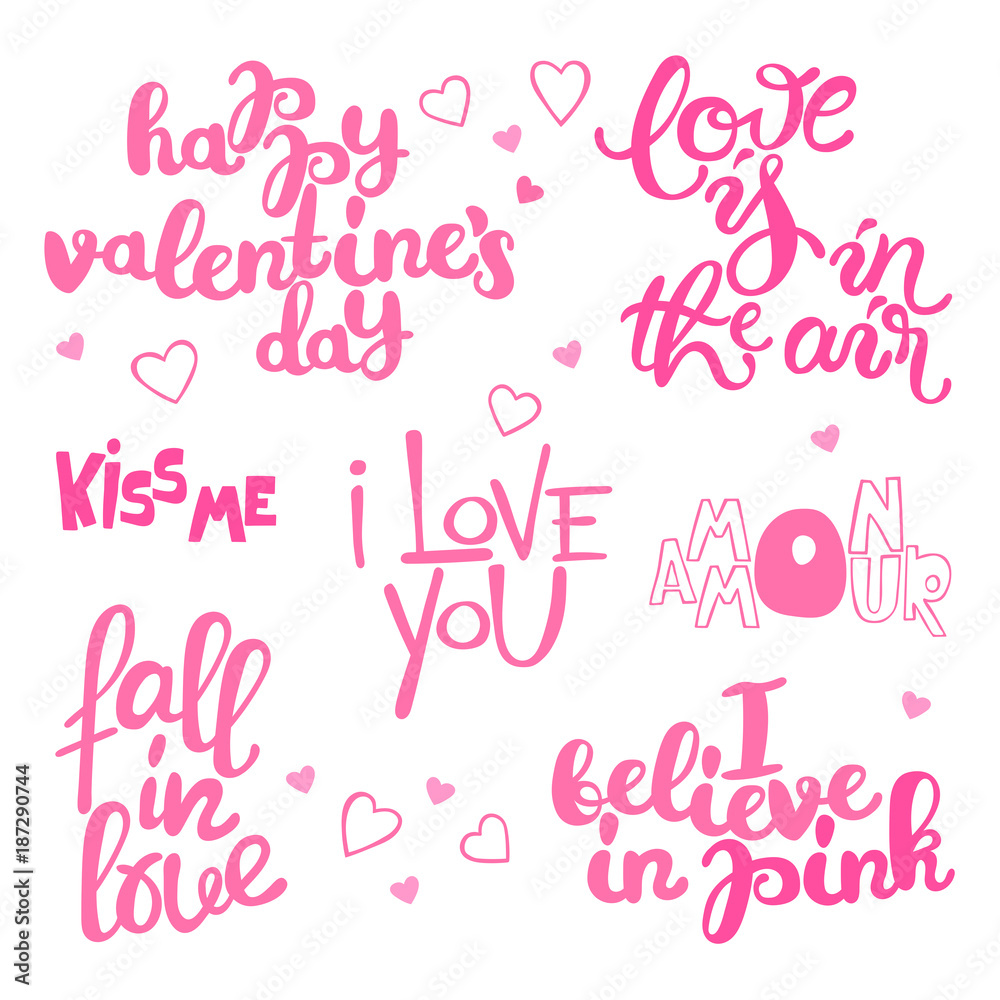 Happy Valentine's Day. Lettering. Set. Isolated vector object on white background.