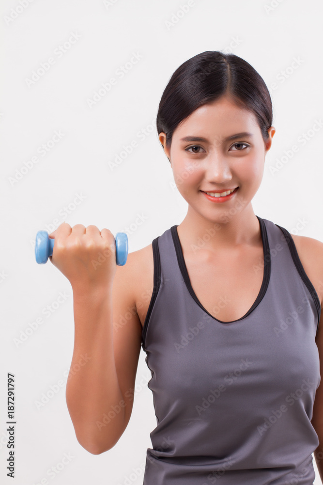 healthy fitness woman weight training with dumbbell healthy fitness woman weight training with dumbbell