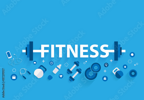 Fitness concept workout with equipment. Vector illustration modern layout template flat design