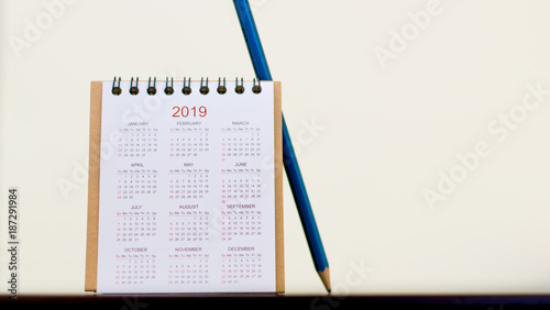 Calendar of 2019 with pencil on table. Planing work to be success