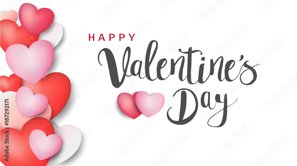 Happy Valentine's day calligraphic Inscription decorated with red heart and pink background. vector illustration. brochure, flyer, wallpaper, invitation card, poster, banner.