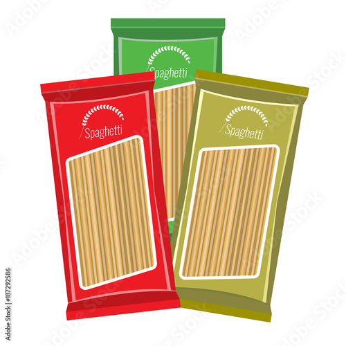 Spaghetti or pasta package mockup, isolated on white background. Flat and solid color style Illustrated Vector.