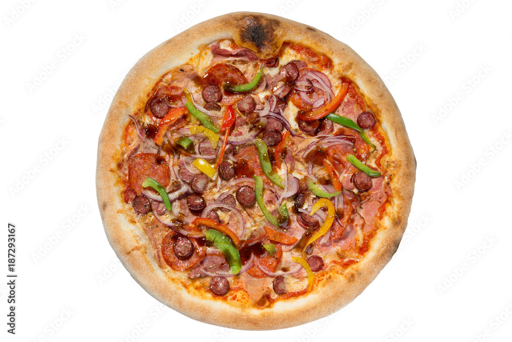 Italian pizza with a bead in the assortment on a white background Italian pizza with a bead in the assortment on a white background