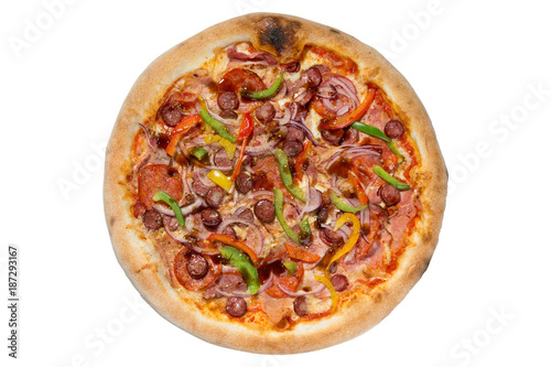 Italian pizza with a bead in the assortment on a white background