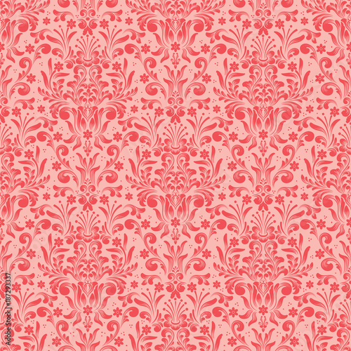 Vector damask seamless pattern background. Classical luxury old fashioned damask ornament, royal victorian seamless texture for wallpapers, textile, wrapping. Exquisite floral baroque template.