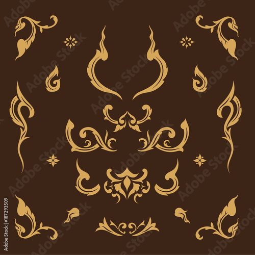 Set of contemporary Thai art element vector illustration